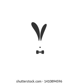 black flat rabbit avatar with gentleman bow tie isolated on white. Graphic rabbit. Retro  party logo.