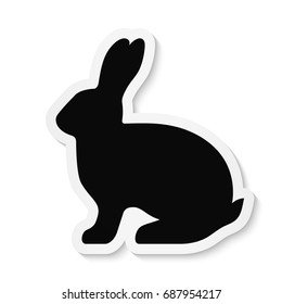 Black flat rabbit sticker icon isolated on white background. Vector EPS10