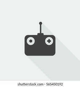 Black flat Radio Control icon with long shadow on white background