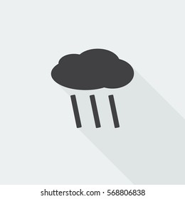 Black flat Rain icon with long shadow on white background