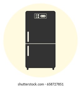 Black flat refrigerator icon, kitchen equipment, vector appliance symbol
