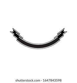 Cinta plana negra aislada en fondo blanco - contorno de banner curvado heráldico con revestimiento blanco en la ilustración vectorial de la plantilla de texto con arco exterior.