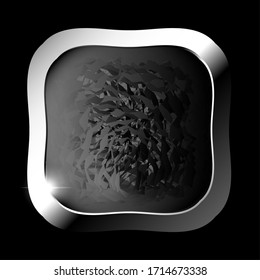 Black flat rounded square textured background with a silver frame. Vector illustration
