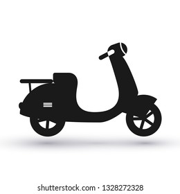 Black flat scooter icon isolated on white background. Delivery symbol vector illustration