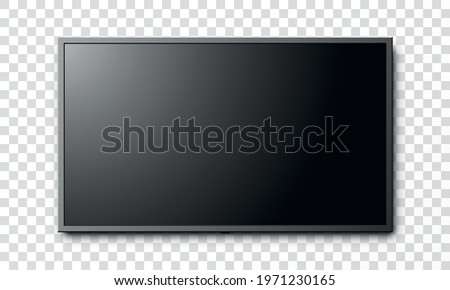 Black flat screen LCD tv isolated on transparent background vector illustration.