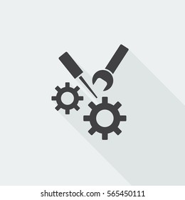 Black flat Service icon with long shadow on white background