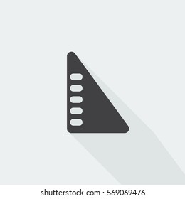 Black flat Set Square icon with long shadow on white background