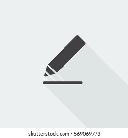 Black flat Sign Here icon with long shadow on white background