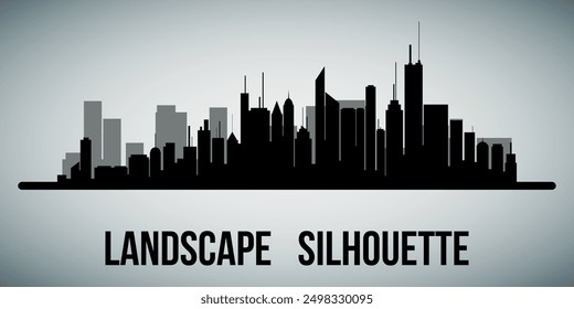 Silueta plana negra del paisaje urbano. Vector sobre fondo gris.
