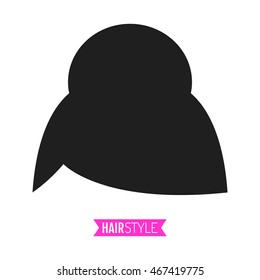 Black, flat silhouette hairstyle on white background. Icon hair.