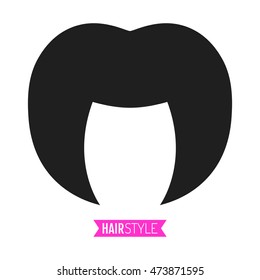 Black, flat silhouette hairstyle on white background. Icon hair.