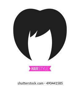 Black, flat silhouette hairstyle on white background. Icon hair.