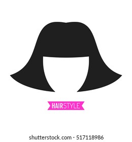 Black, flat silhouette hairstyle on white background. Icon hair.