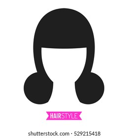 Black, flat silhouette hairstyle on white background. Icon hair.