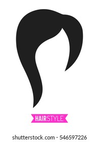 Black, flat silhouette hairstyle on white background. Icon hair.