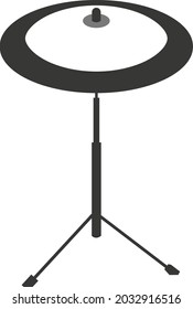 Black flat silhouette of a metal cymbal for music. Vector illustration of a handmade plate. A musical percussion instrument. The image is isolated on a white background.