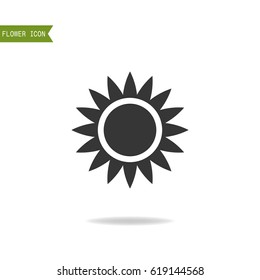 Black flat silhouette, object of flower for logo isolated on white background.
