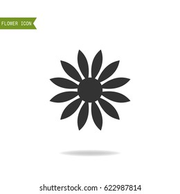 Black flat silhouette, object of flower for logo isolated on white background.