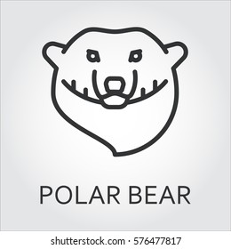 Black flat simple icon style line art. Outline symbol with stylized image of a head of a wild animal polar bear, sea bear. Stroke vector logo mono linear pictogram web graphics. On a gray background.