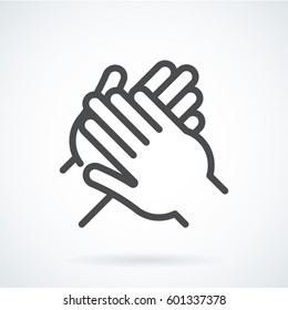 Black flat simple icon style line art. Outline symbol with stylized image of a gesture hand of a human applause, bravo. Stroke vector logo mono linear pictogram web graphics. On a gray background.