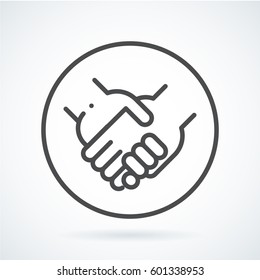 Black flat simple icon style line art. Outline symbol with stylized image of a gesture hand of a human holding arm in circumference. Stroke vector logo mono linear pictogram web graphics.
