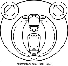 Black flat simple icon style line art. Outline symbol with stylized image of a head of a wild animal bear. Stroke vector logo mono linear pictogram web graphics. 