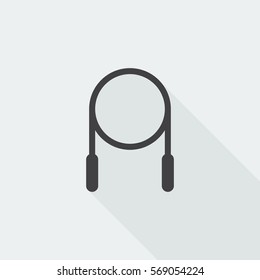 Black flat Skipping Rope icon with long shadow on white background