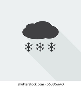 Black flat Snow icon with long shadow on white background