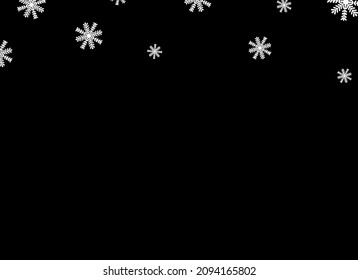 Black flat snowflakes falling  from top ,Christmas decoration isolated  on png or transparent  background, space for text, sale banner template , New Year, Birthdays, illustration vector 