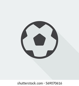 Black flat Soccer Ball icon with long shadow on white background