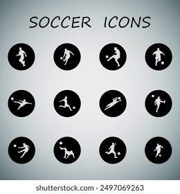 Black flat soccer icons. Vector on a gray background