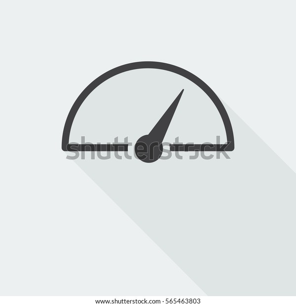 Black flat Speed Meter icon with long shadow\
on white background