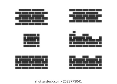 black flat style brick vector collection