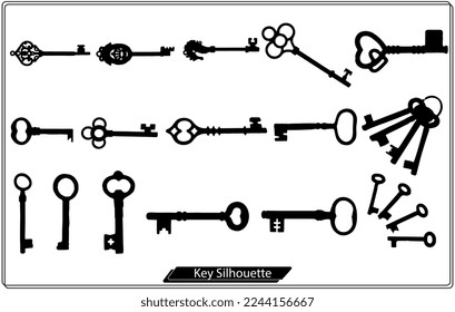 Black flat style icon set of key. Retro signs