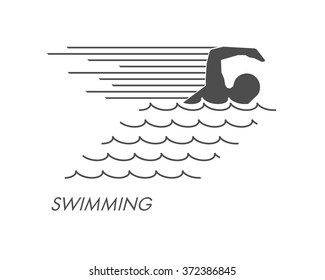 Black flat swimming logo and icon. Vector figures swimmer. Sport symbol, label and badge.