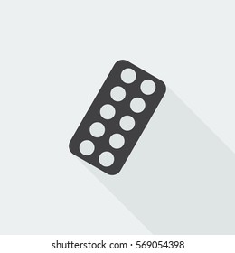 Black flat Tablet Strip icon with long shadow on white background