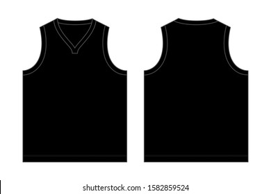 Black Flat Tank Top Vector For Template With Front and Back Views.