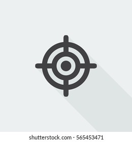 Black flat Target icon with long shadow on white background
