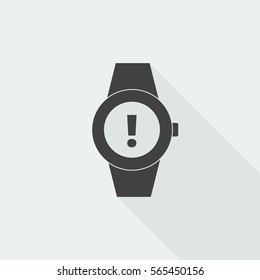 Black flat Time Alert icon with long shadow on white background