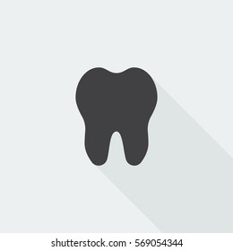 Black flat Tooth icon with long shadow on white background
