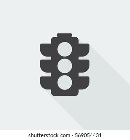 Black flat Traffic Light icon with long shadow on white background
