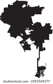 Black flat vector administrative map of LOS ANGELES CITY COUNCILS, UNITED STATES with no border lines