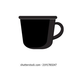 Black flat vector icon. Coffee mug.