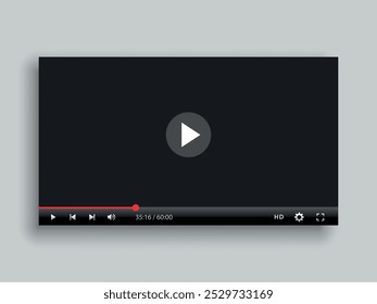 Black flat video player interface is isolated on gray background. Vector.