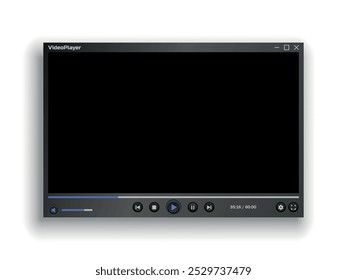 Black flat video player interface is isolated on gray background. Vector.