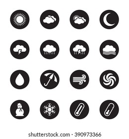 black flat weather icon set on circle for web design, user interface (UI), infographic and mobile application (apps)