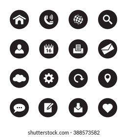 black flat web and technology icon set on circle for web design, user interface (UI), infographic and mobile application (apps)