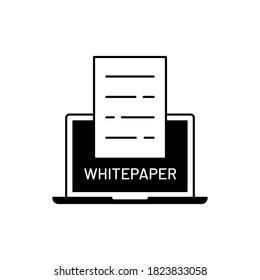 Black Flat Whitepaper Sign. ICO Main Investment Document, Company Strategy, Brief, Development Product Plan. Concept Of Initial Offering Or Smart Contract. Outline Modern Crowdfunding Icon For Web