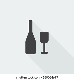 Black flat Wine icon with long shadow on white background