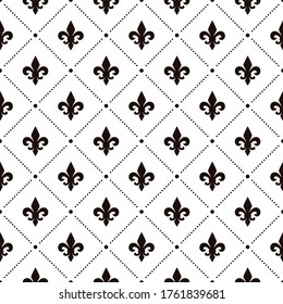 Black Fleur De Lis luxury dotted pattern. Royal ornamental seamless background.